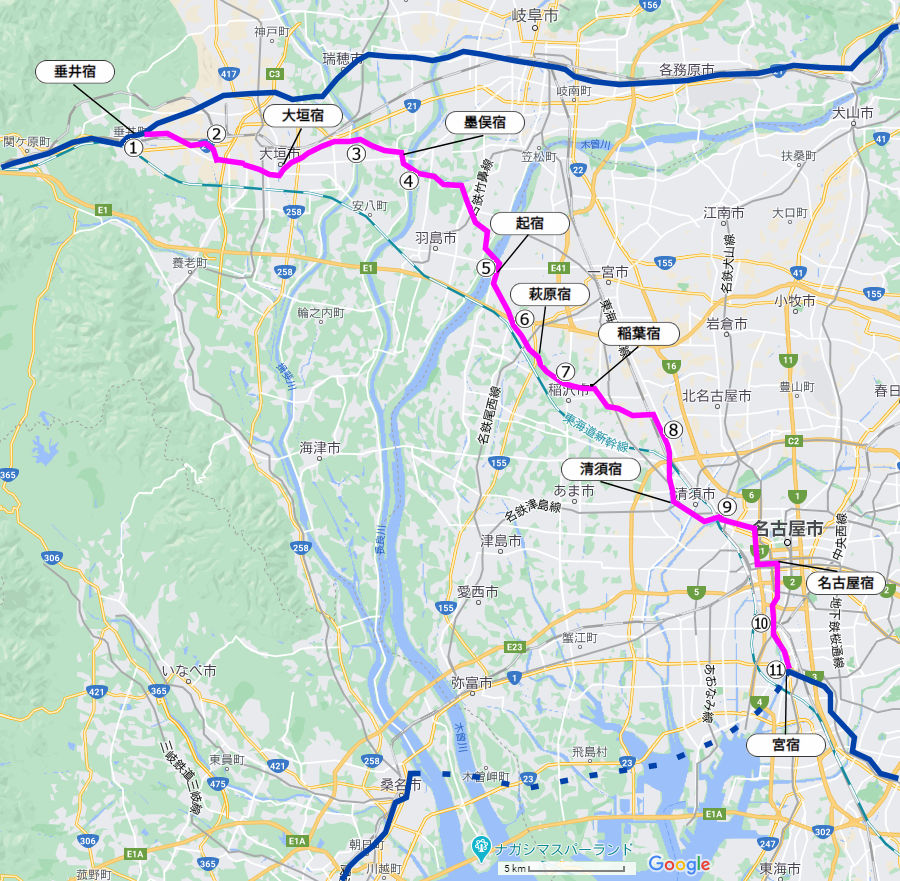 地図：中山道と東海道をむすんだ美濃路