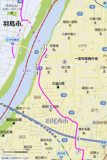 地図：木曽川から日光川までの美濃路