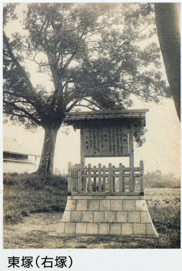 美濃路・旧尾西市 冨田の一里塚 説明板にある昔の東塚の写真
