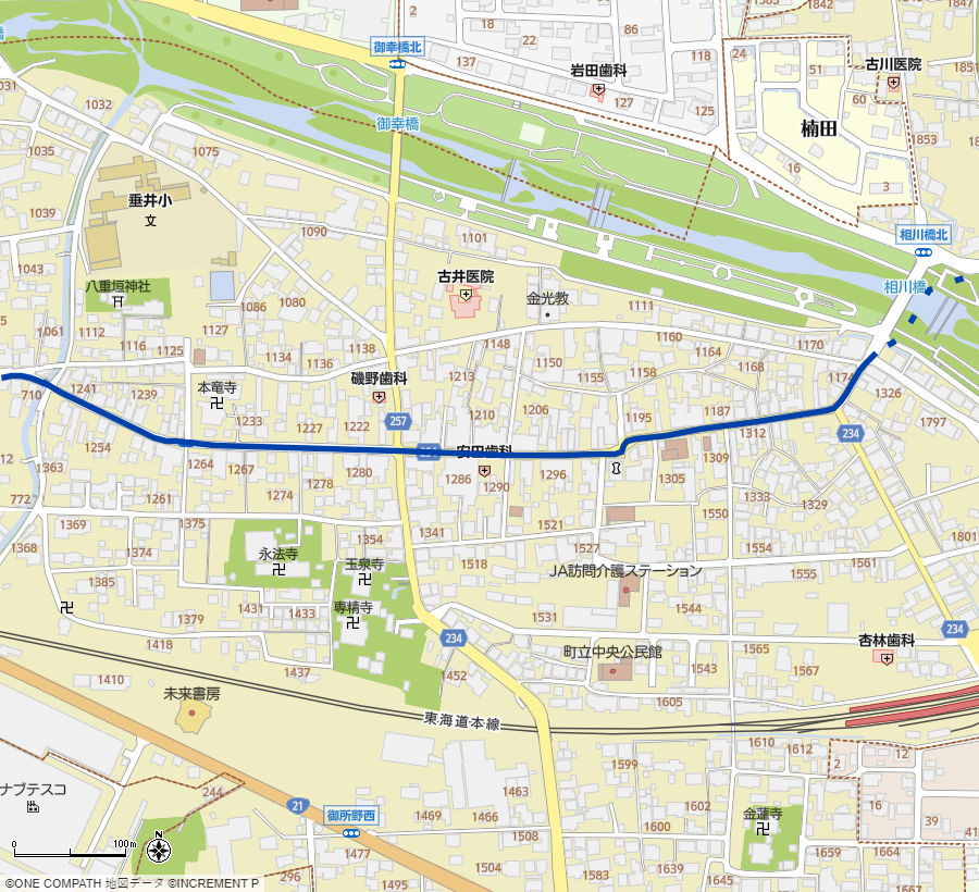 地図：前川橋から相川橋までの中山道