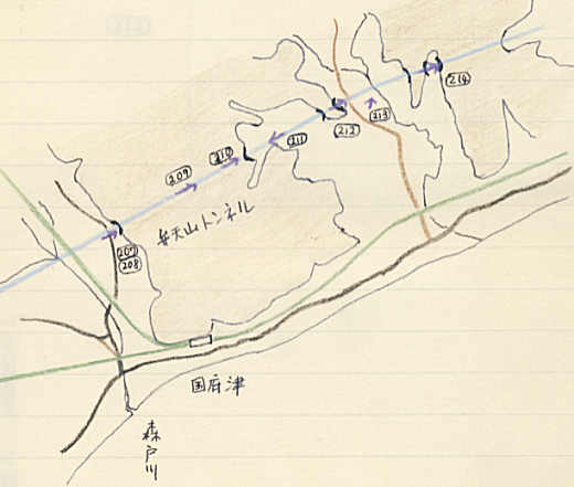 弁天山トンネル付近の地図